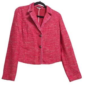 Sisley Womens Suit Jacket Blazer Pink Bouclé Marled Notched Embellished 44 US 8